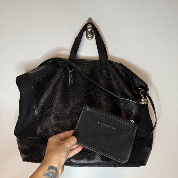 Coach Black Python Embossed Leather and Suede Oversized Tote w/ Wallet Insert - Picture 1 of 14